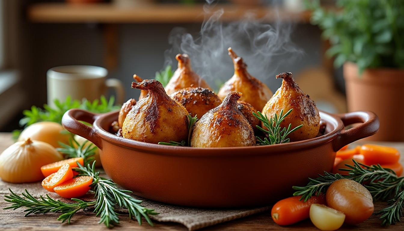 découvrez l'art de préparer des cailles rÎties en cocotte, une recette simple et savoureuse qui ravira vos papilles et impressionnera vos convives.