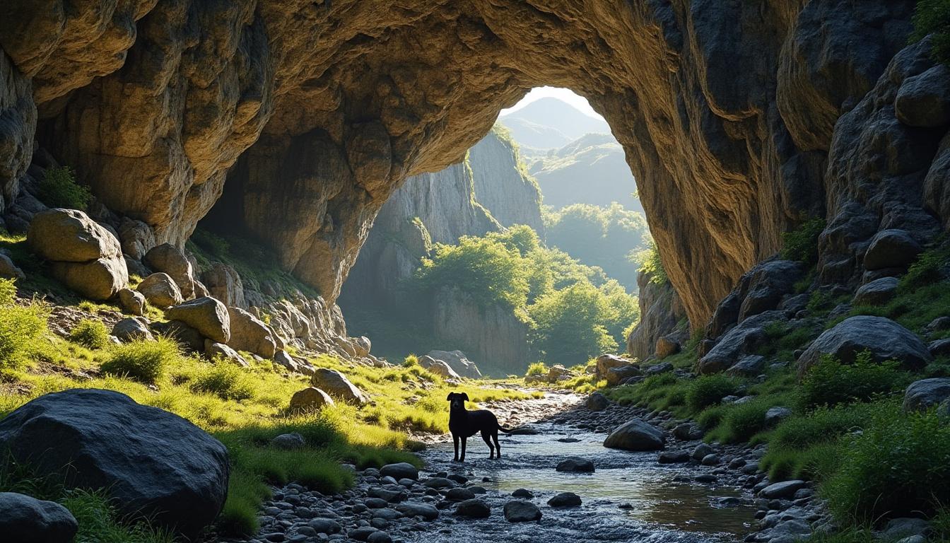explorez la grotte de bournillon, célÚbre pour son porche le plus élevé d'europe, accompagné de votre fidÚle compagnon à quatre pattes, pour une aventure naturelle inoubliable.