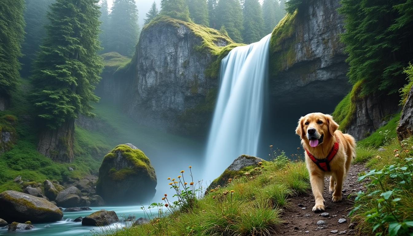partez pour une aventure enchantée à la cascade du moulin de vulvoz, accompagné de votre fidèle chien, et découvrez la magie de la nature environnante.