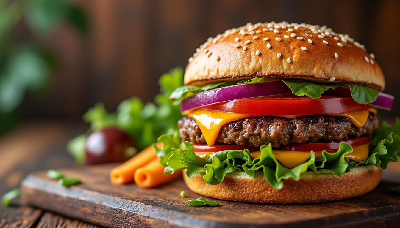 découvrez le hamburger à la fourme d'ambert aop, une explosion de saveurs audacieuses alliant tradition et gourmandise pour une expérience culinaire unique.