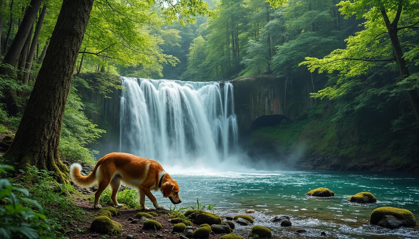 découvrez la beauté de la cascade verte et partagez un moment inoubliable avec votre fidèle compagnon à quatre pattes lors d'une aventure naturelle et apaisante.