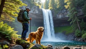 explorez la magnifique cascade d'alloix avec votre fidèle compagnon à quatre pattes et vivez une aventure nature inoubliable en pleine harmonie.