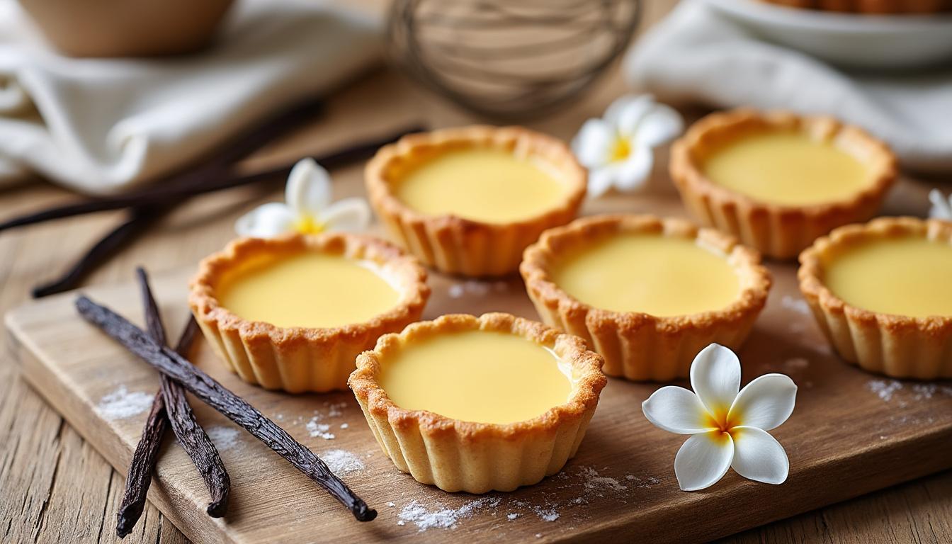 découvrez la recette gourmande des tartelettes de flan pùtissier à la vanille, un dessert exquis qui ravira vos papilles avec son goût sucré et sa texture onctueuse.
